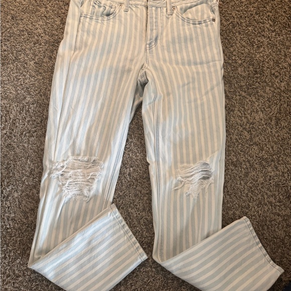 American Eagle Outfitters Blue and White Striped Straight Leg Jeans - Picture 2 of 6